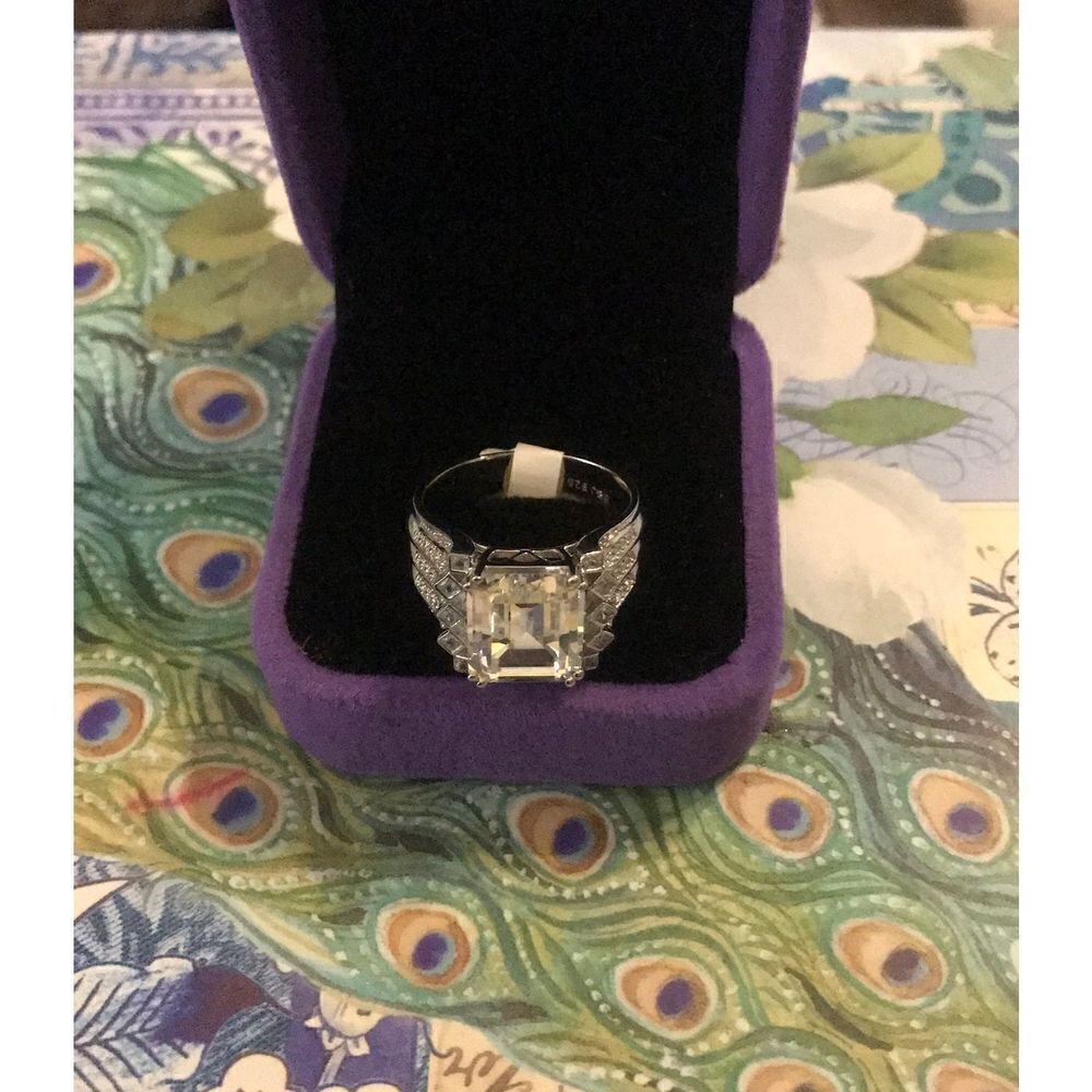 Gorgeous 9.42 Emerald Cut Four Row Wide Sim Diamond Cocktail Ring Sz 9